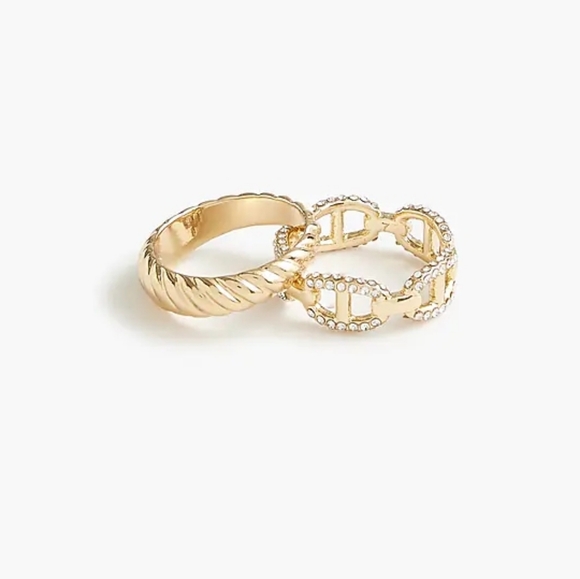 J. Crew Jewelry - J.Crew Crystal Chain & Textured Band Rings Set, 6, Gold